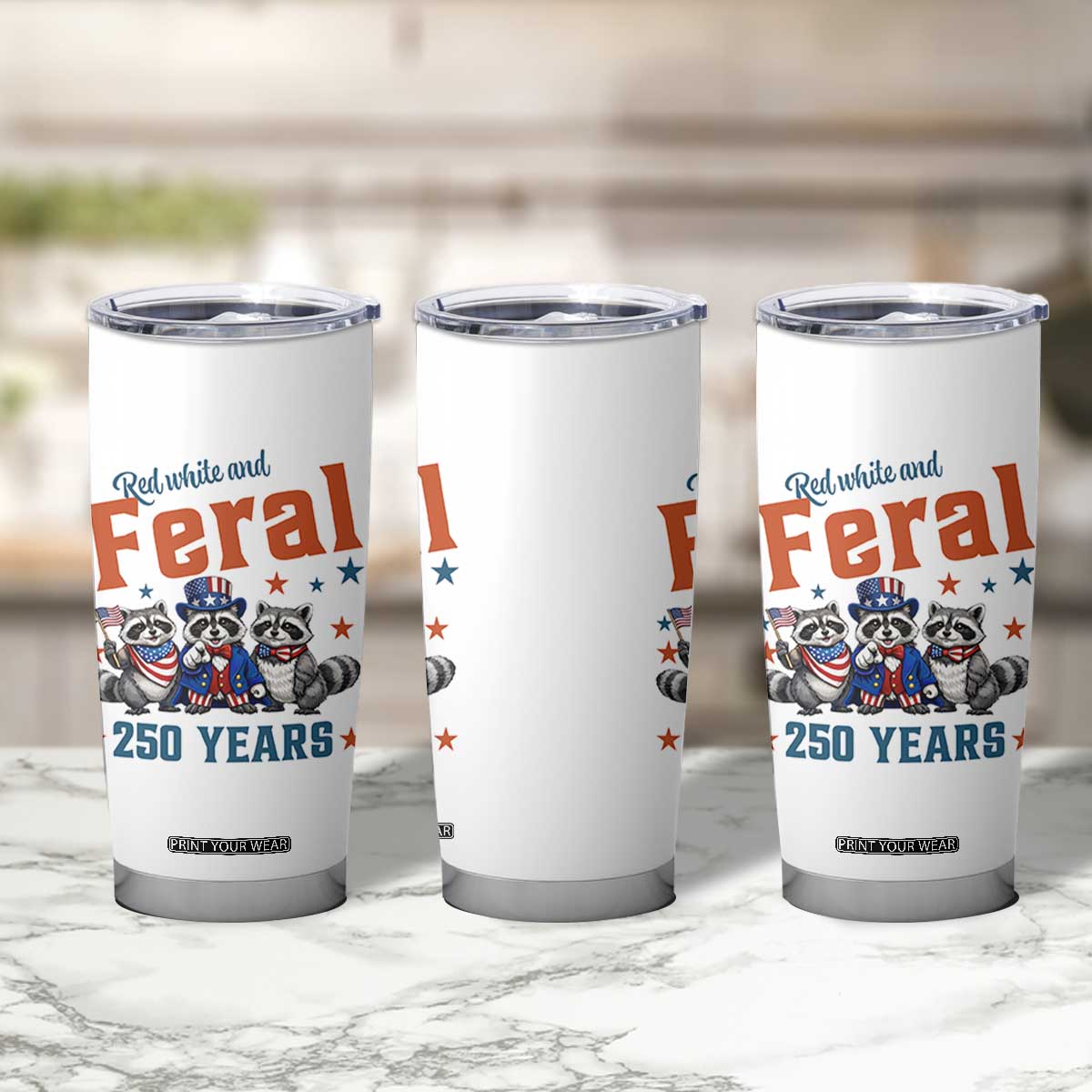 Funny Raccoon Red White And Feral America 250 Tumbler Cup TS12 Print Your Wear