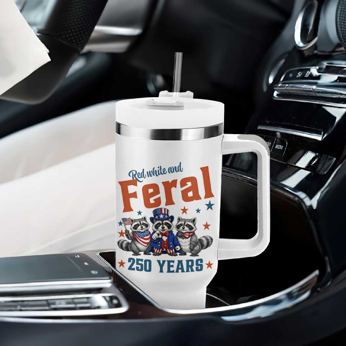 Funny Raccoon Red White And Feral America 250 Tumbler With Handle TS12 Print Your Wear