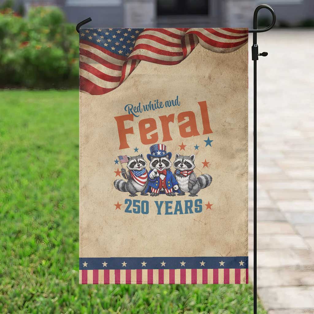 Funny Raccoon Red White And Feral USA 250 Anniversary Patriotic Garden Flag TS12 Classic Rustic Tan Navy Print Your Wear