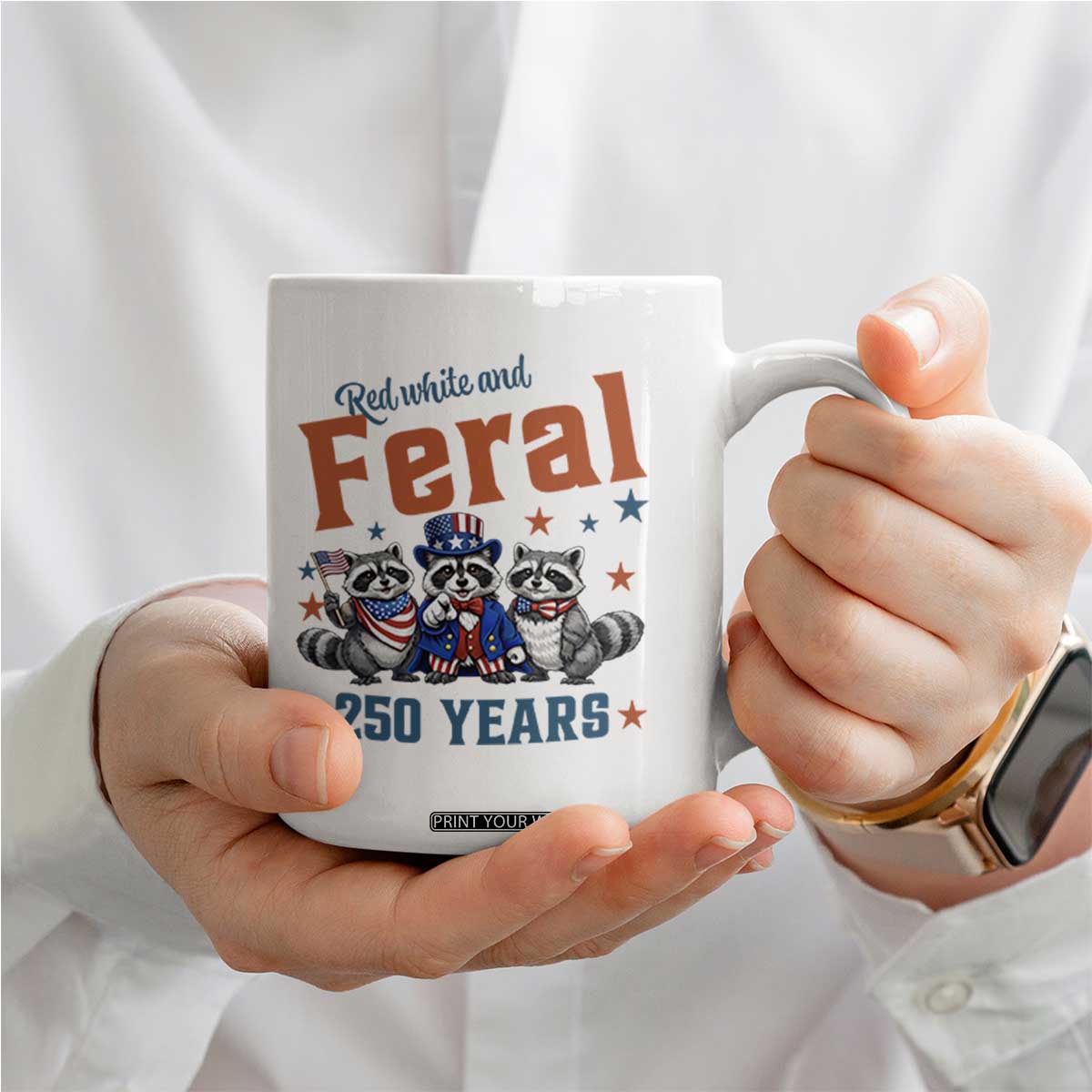 Funny Raccoon Red White And Feral America 250 Coffee Mug TS12 Print Your Wear