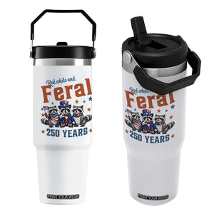 Funny Raccoon Red White And Feral America 250 Flip Straw Tumbler TS12 One Size: 30 oz White Print Your Wear