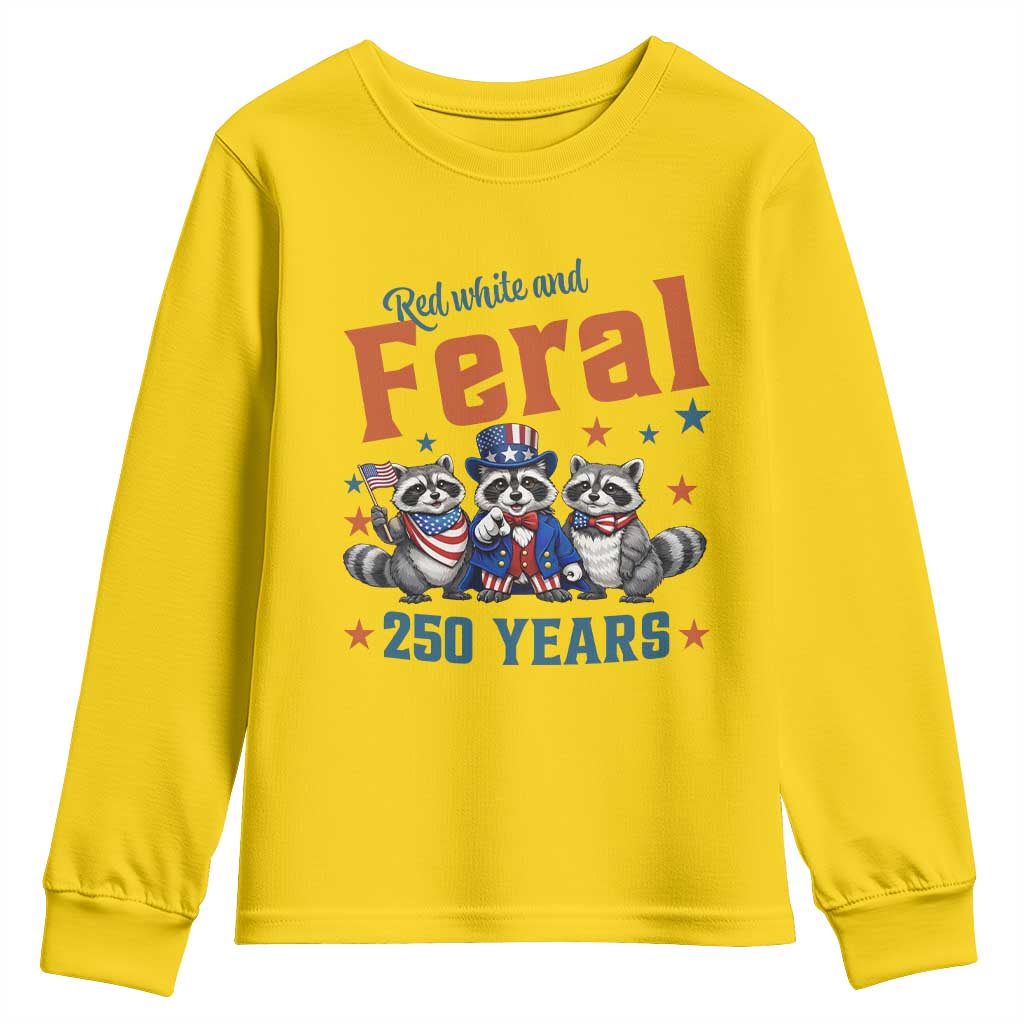 Funny Raccoon Red White And Feral USA 250 Anniversary Youth Sweatshirt TS12 Daisy Print Your Wear