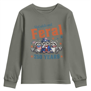 Funny Raccoon Red White And Feral USA 250 Anniversary Youth Sweatshirt TS12 Military Green Print Your Wear