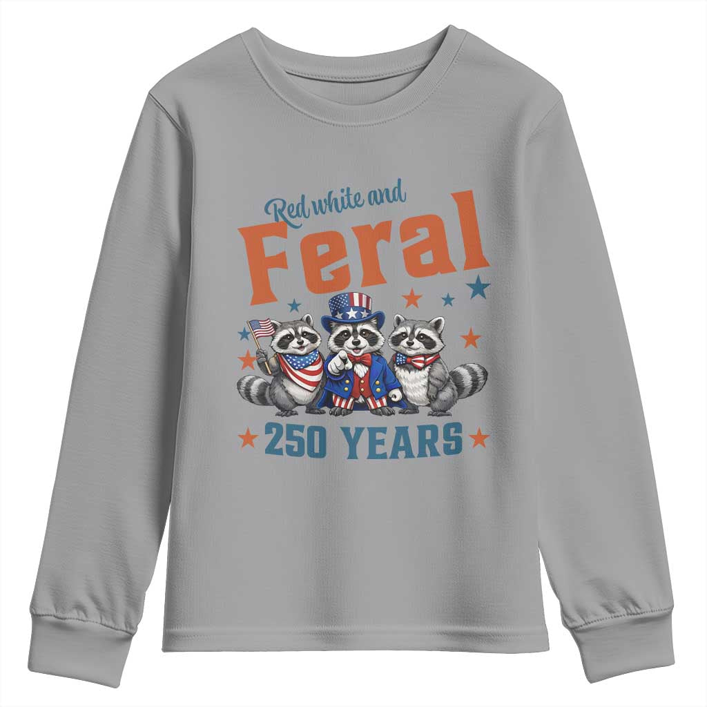 Funny Raccoon Red White And Feral USA 250 Anniversary Youth Sweatshirt TS12 Sport Gray Print Your Wear