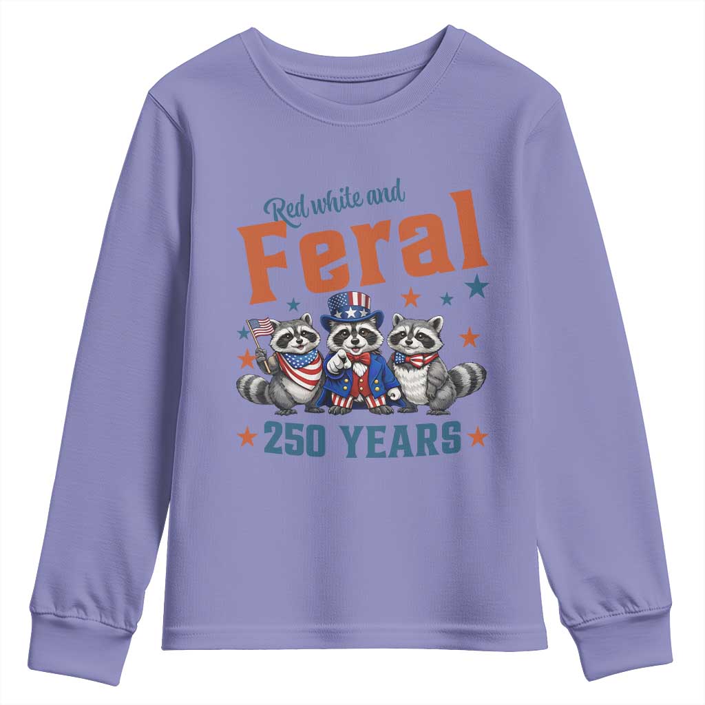 Funny Raccoon Red White And Feral USA 250 Anniversary Youth Sweatshirt TS12 Violet Print Your Wear