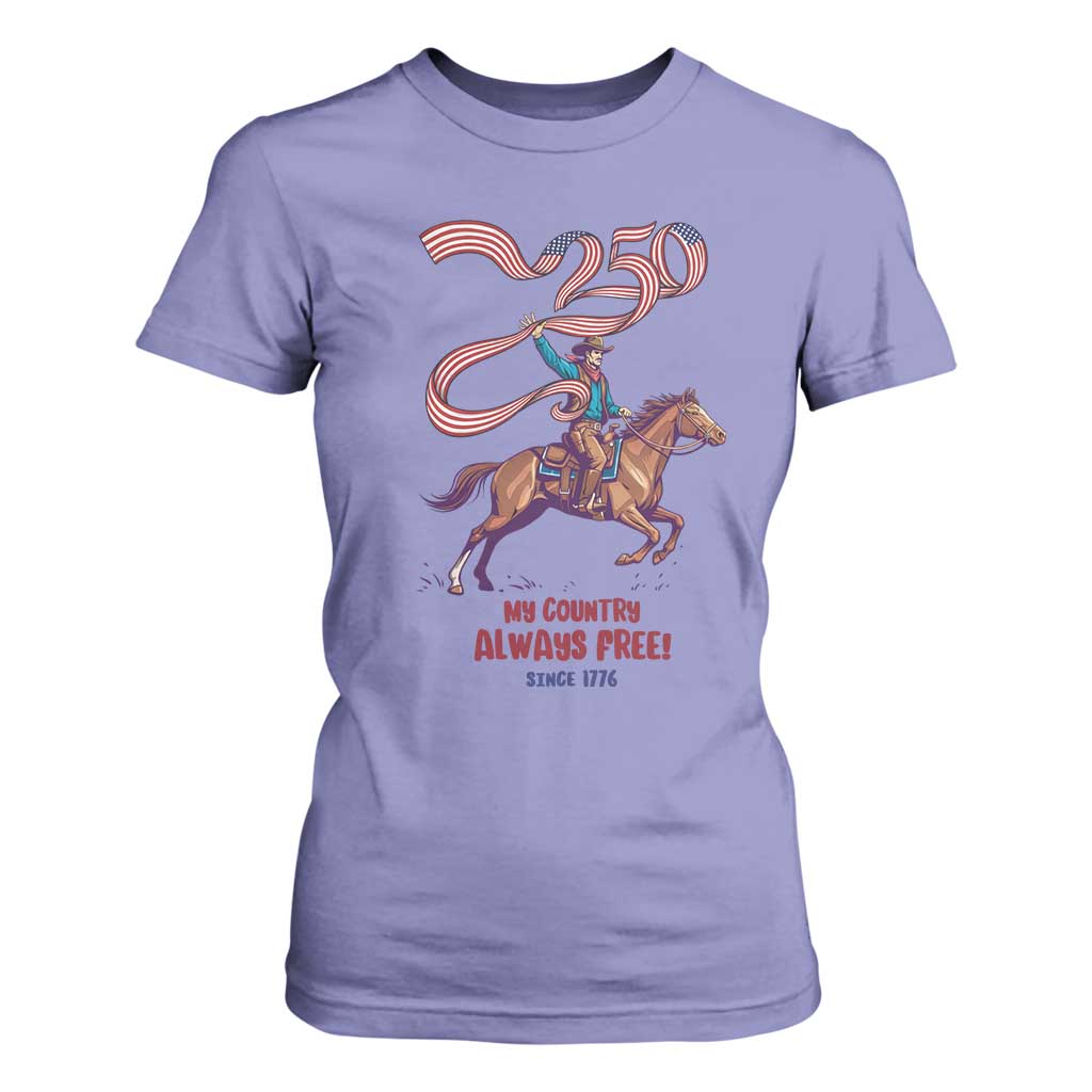 Funny Patriotic Cowboy T Shirt For Women My Country Always Free USA Pride TS12 Violet Print Your Wear