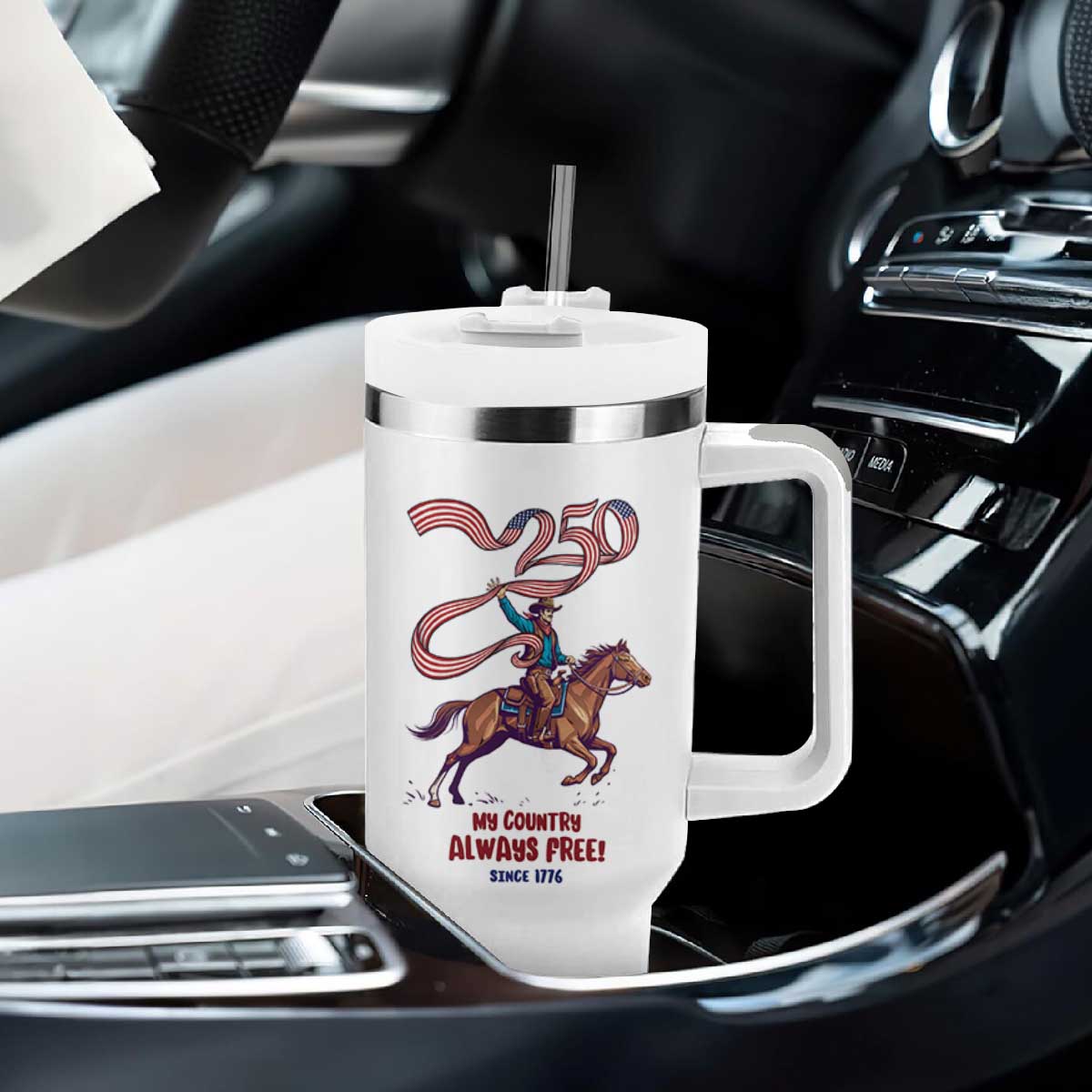 Funny Patriotic Cowboy Tumbler With Handle My Country Always Free USA Pride TS12 Print Your Wear