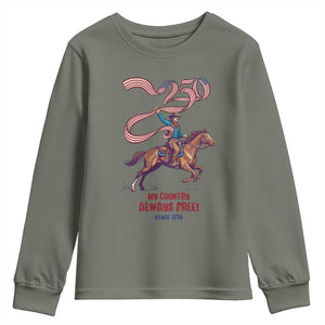 Funny Patriotic Cowboy Youth Sweatshirt My Country Always Free USA Pride TS12 Military Green Print Your Wear