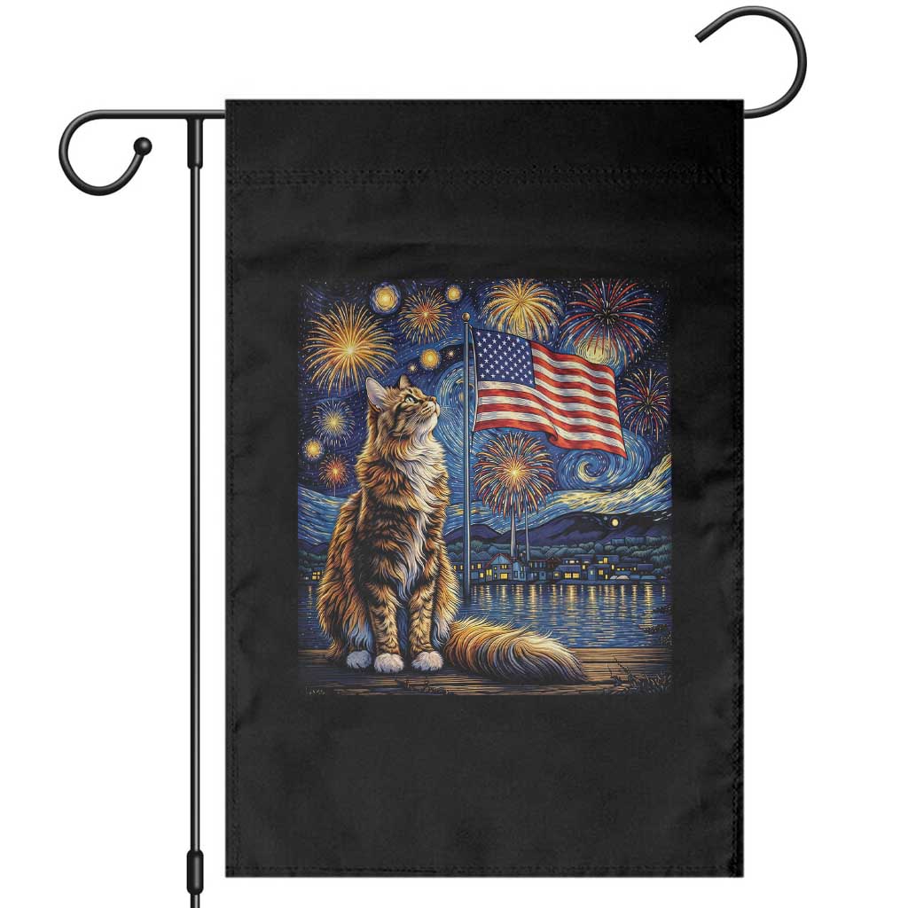 Patriotic Starry Night Cat Garden Flag Cat Lover Gift TS12 Black Print Your Wear