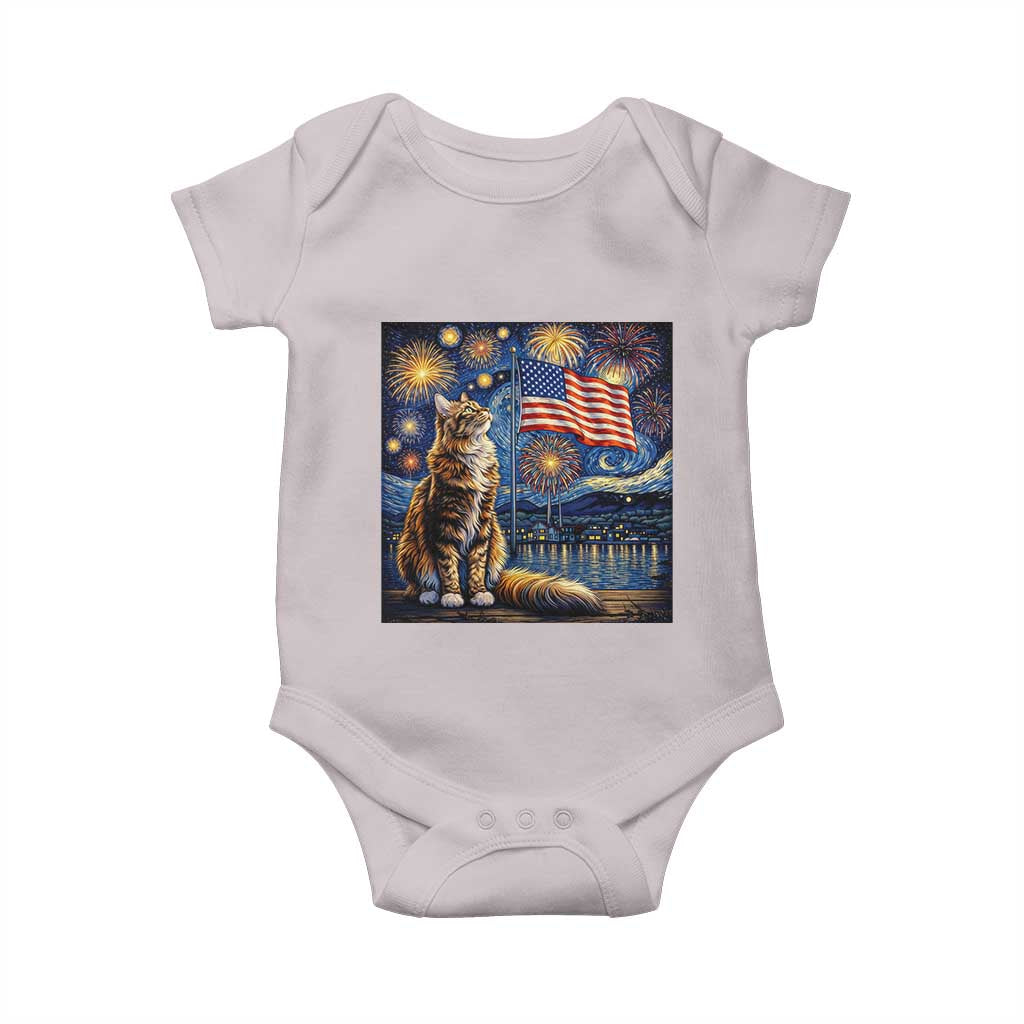 Patriotic Starry Night Cat Baby Onesie Cat Lover Gift TS12 Ice Gray Print Your Wear