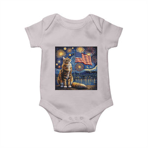 Patriotic Starry Night Cat Baby Onesie Cat Lover Gift TS12 Ice Gray Print Your Wear