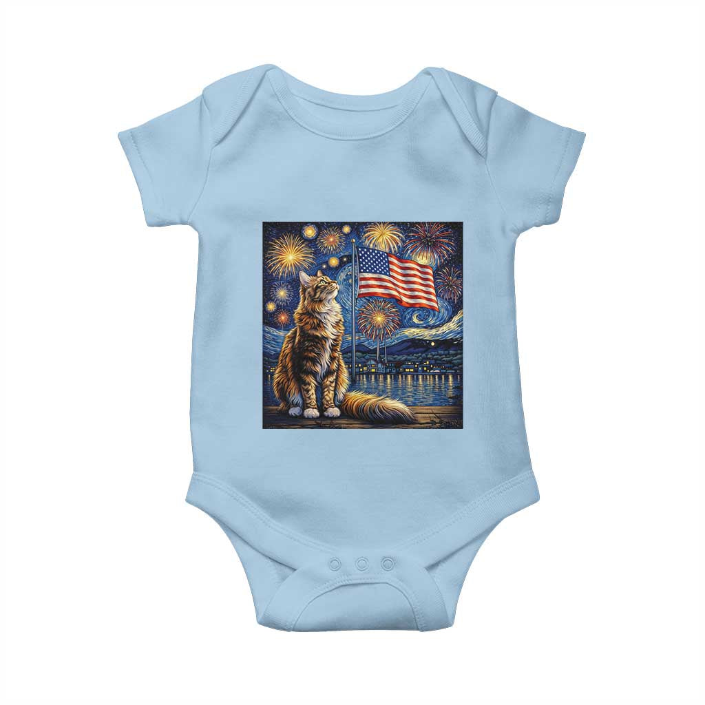 Patriotic Starry Night Cat Baby Onesie Cat Lover Gift TS12 Light Blue Print Your Wear