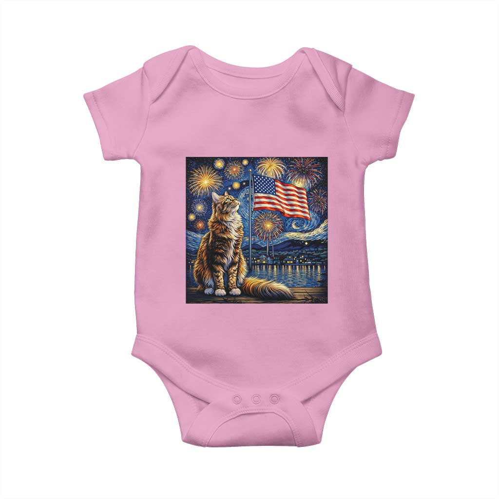 Patriotic Starry Night Cat Baby Onesie Cat Lover Gift TS12 Light Pink Print Your Wear
