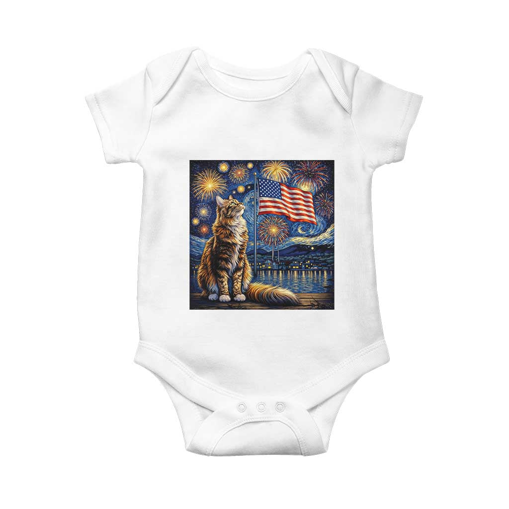 Patriotic Starry Night Cat Baby Onesie Cat Lover Gift TS12 White Print Your Wear