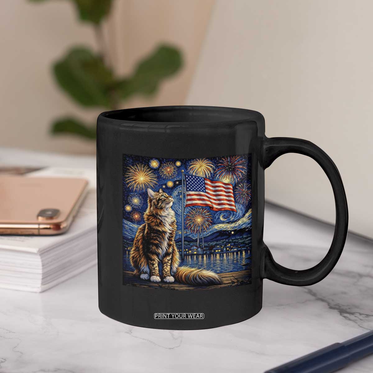 Patriotic Starry Night Cat Coffee Mug Cat Lover Gift TS12 Print Your Wear