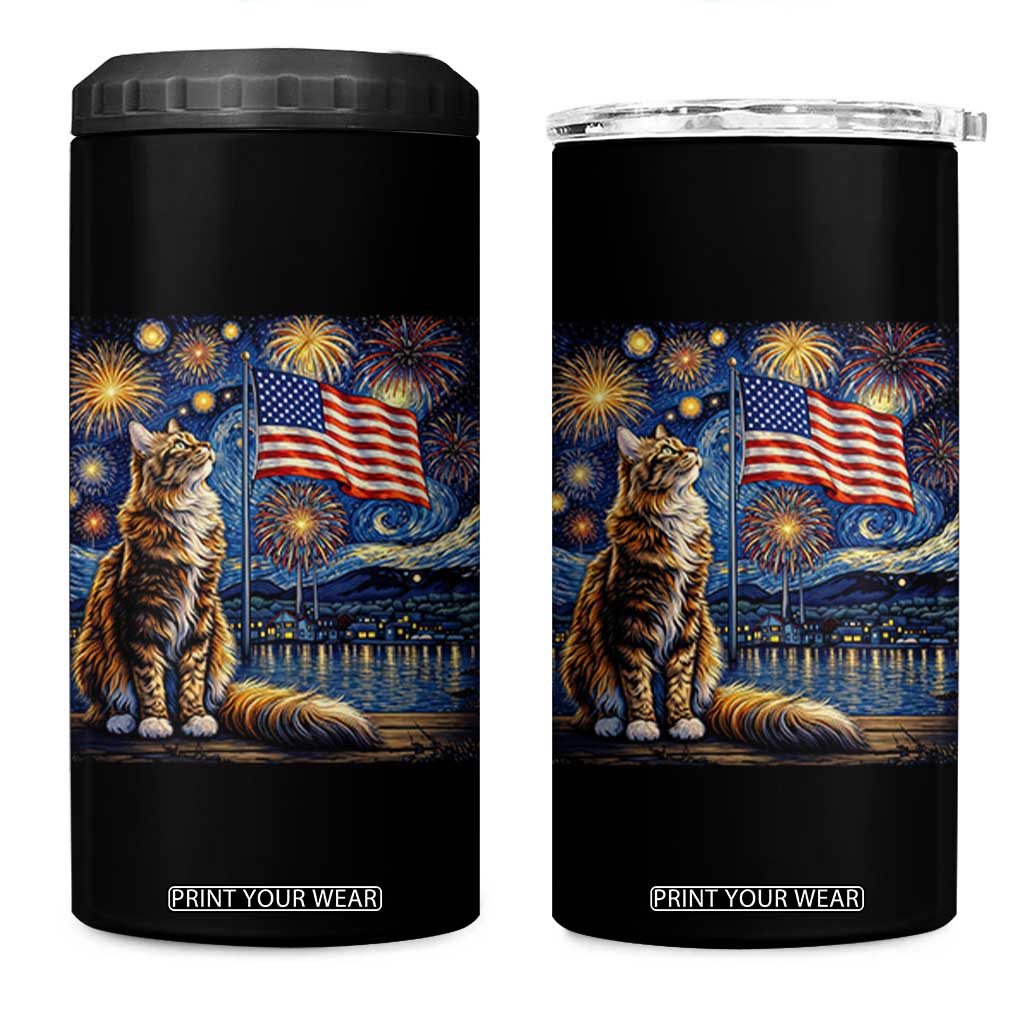 Patriotic Starry Night Cat 4 in 1 Can Cooler Tumbler Cat Lover Gift TS12 One Size: 16 oz Black Print Your Wear