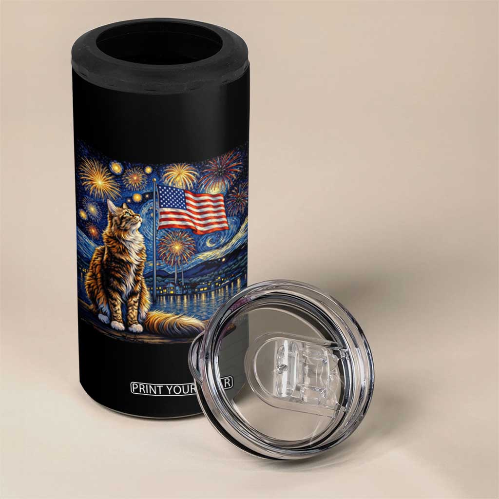 Patriotic Starry Night Cat 4 in 1 Can Cooler Tumbler Cat Lover Gift TS12 Print Your Wear