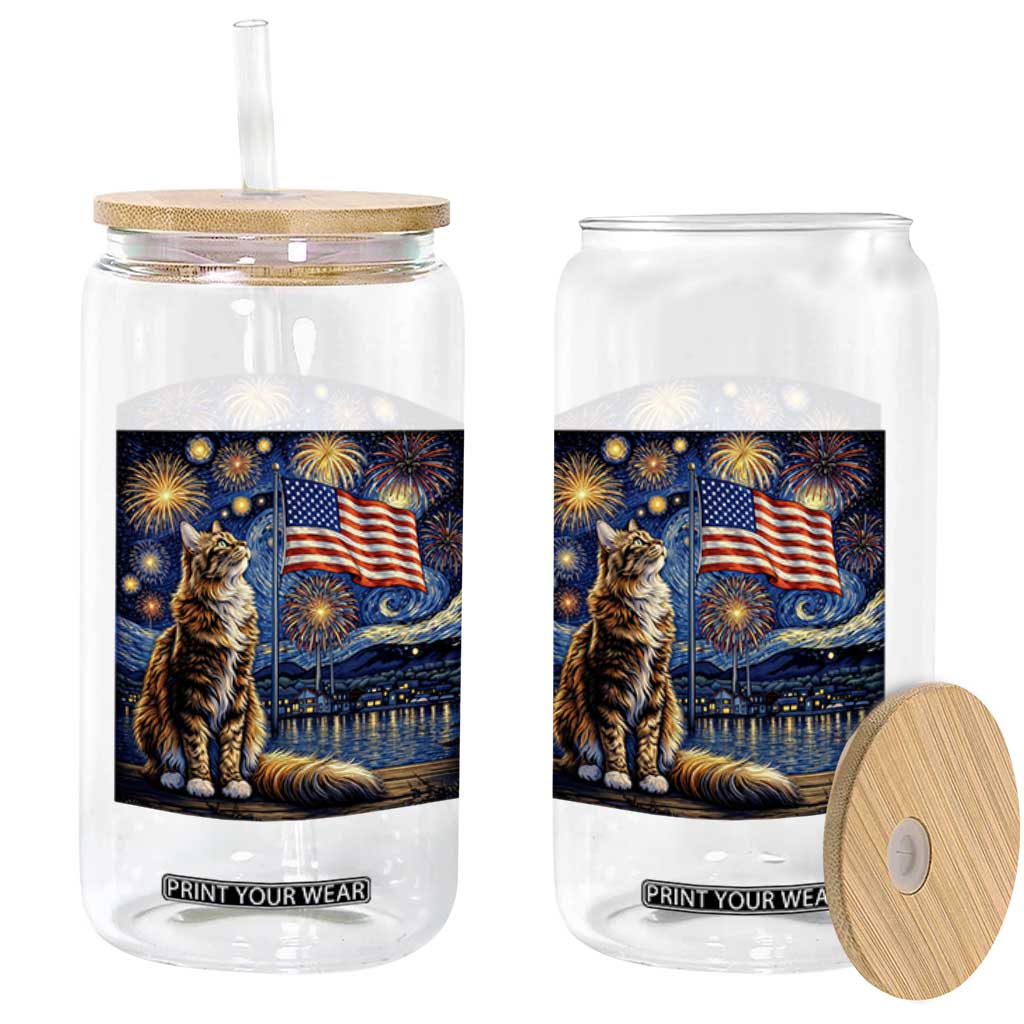 Patriotic Starry Night Cat Glass Can Cat Lover Gift TS12 Print Your Wear