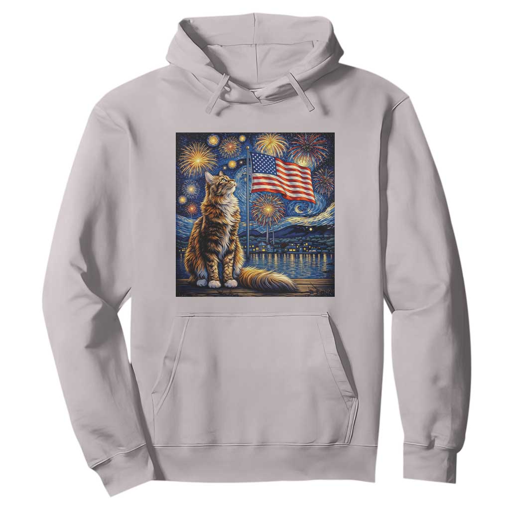 Patriotic Starry Night Cat Hoodie Cat Lover Gift TS12 Ice Gray Print Your Wear