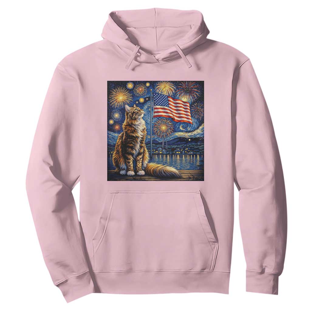 Patriotic Starry Night Cat Hoodie Cat Lover Gift TS12 Light Pink Print Your Wear