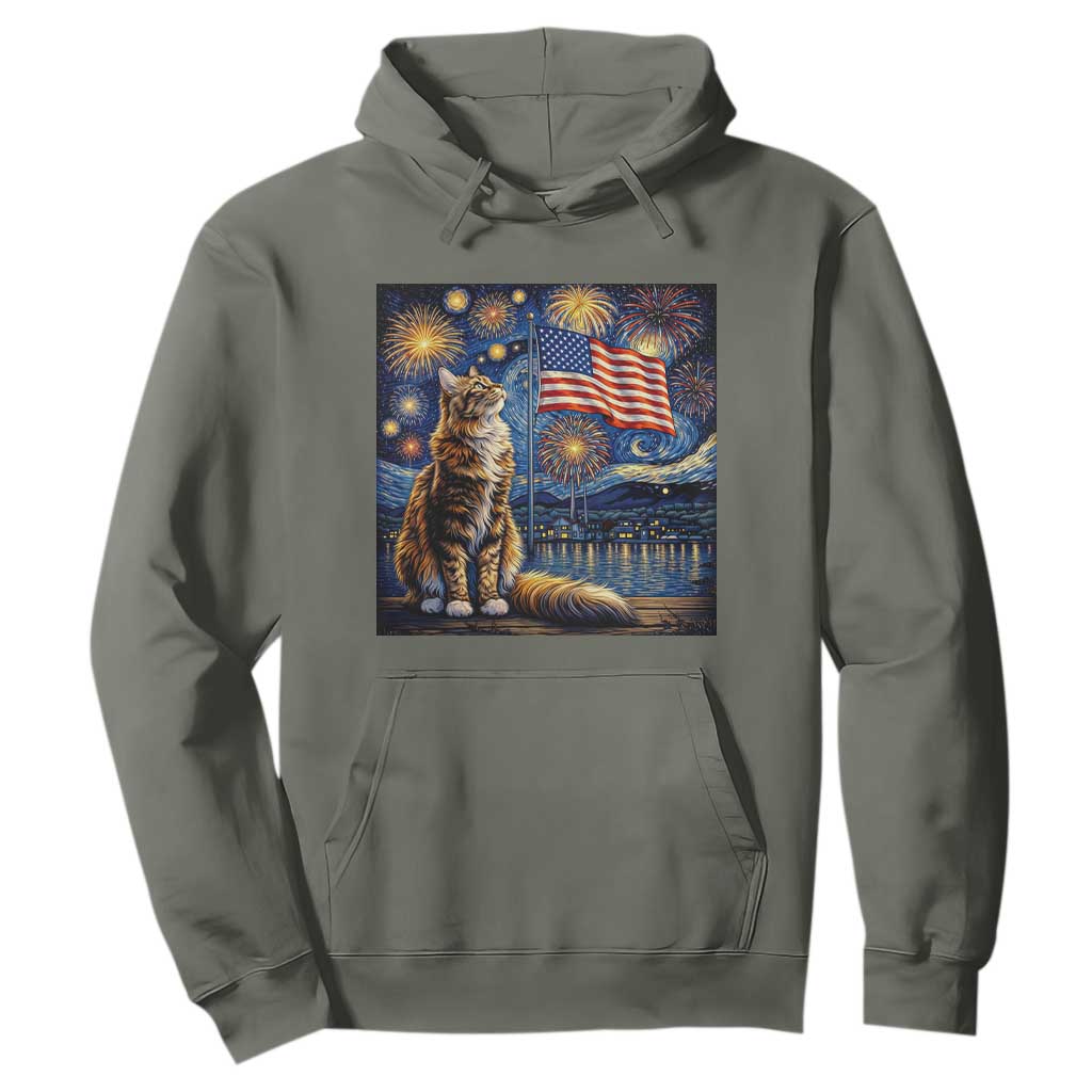 Patriotic Starry Night Cat Hoodie Cat Lover Gift TS12 Military Green Print Your Wear