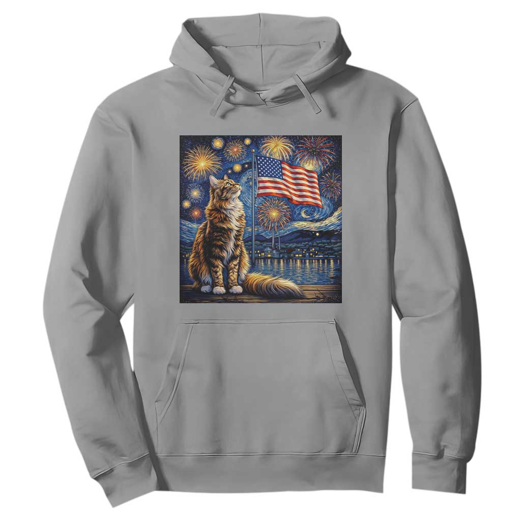 Patriotic Starry Night Cat Hoodie Cat Lover Gift TS12 Sport Gray Print Your Wear