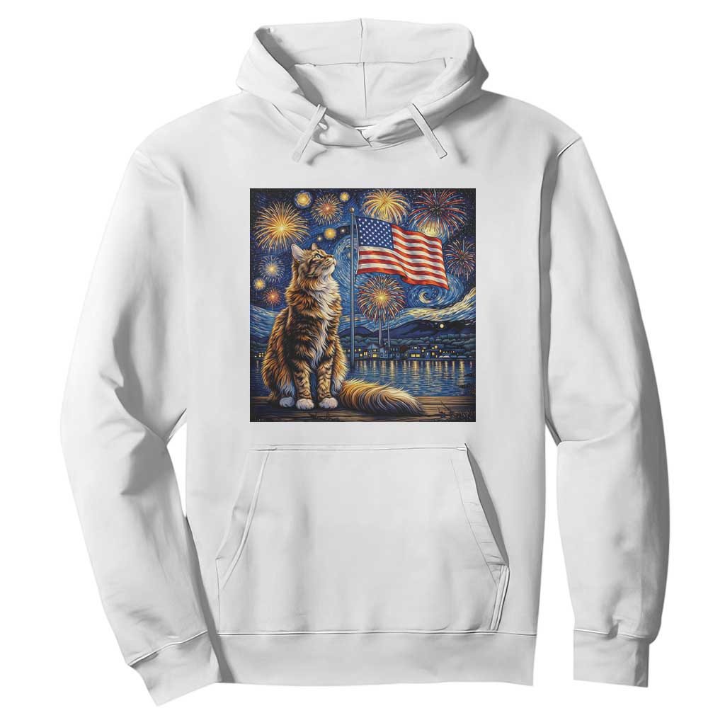 Patriotic Starry Night Cat Hoodie Cat Lover Gift TS12 White Print Your Wear