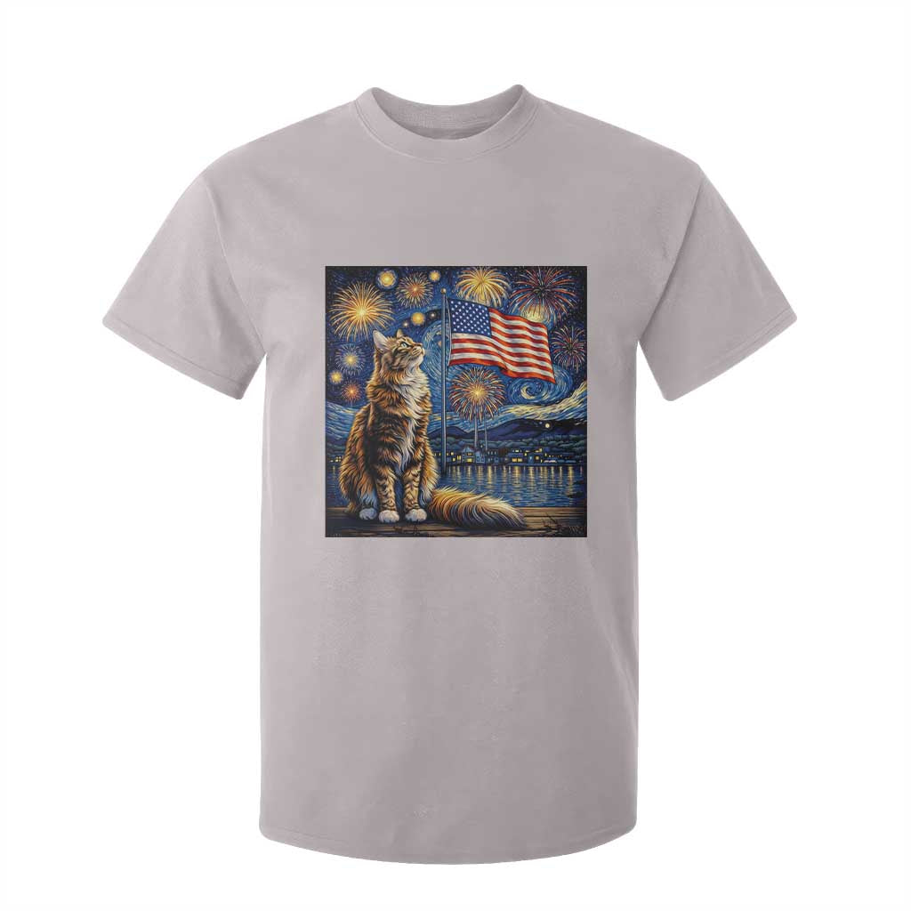 Patriotic Starry Night Cat T Shirt For Kid Cat Lover Gift TS12 Ice Gray Print Your Wear