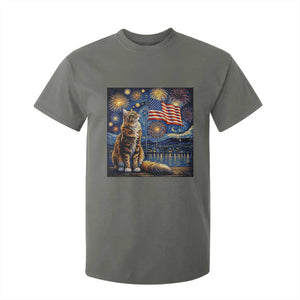 Patriotic Starry Night Cat T Shirt For Kid Cat Lover Gift TS12 Military Green Print Your Wear