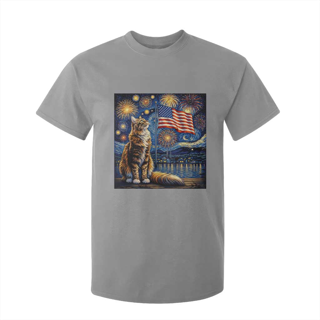 Patriotic Starry Night Cat T Shirt For Kid Cat Lover Gift TS12 Sport Gray Print Your Wear