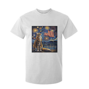 Patriotic Starry Night Cat T Shirt For Kid Cat Lover Gift TS12 White Print Your Wear