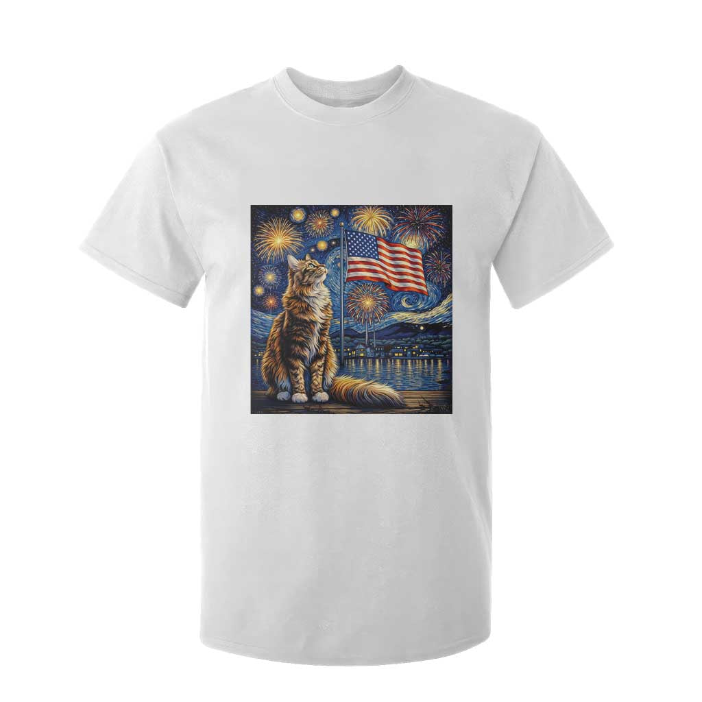 Patriotic Starry Night Cat T Shirt For Kid Cat Lover Gift TS12 White Print Your Wear