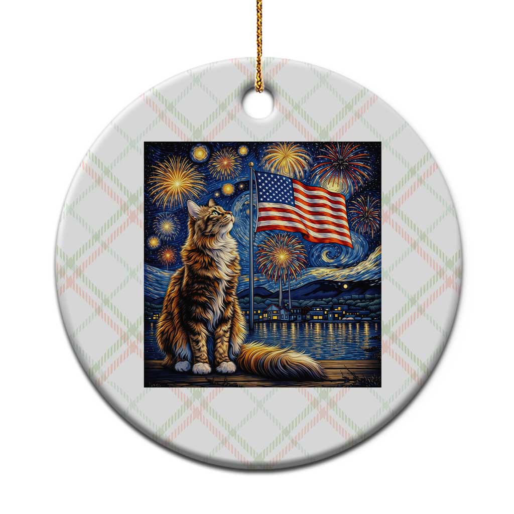Patriotic Starry Night Cat Ceramic Ornament Cat Lover Gift TS12 1pc Christmas Plaid Print Your Wear