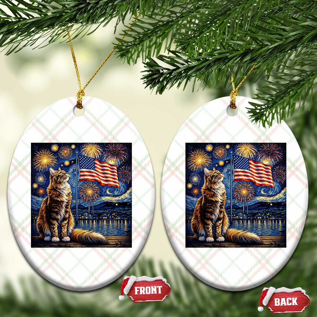 Patriotic Starry Night Cat Ceramic Ornament Cat Lover Gift TS12 Print Your Wear