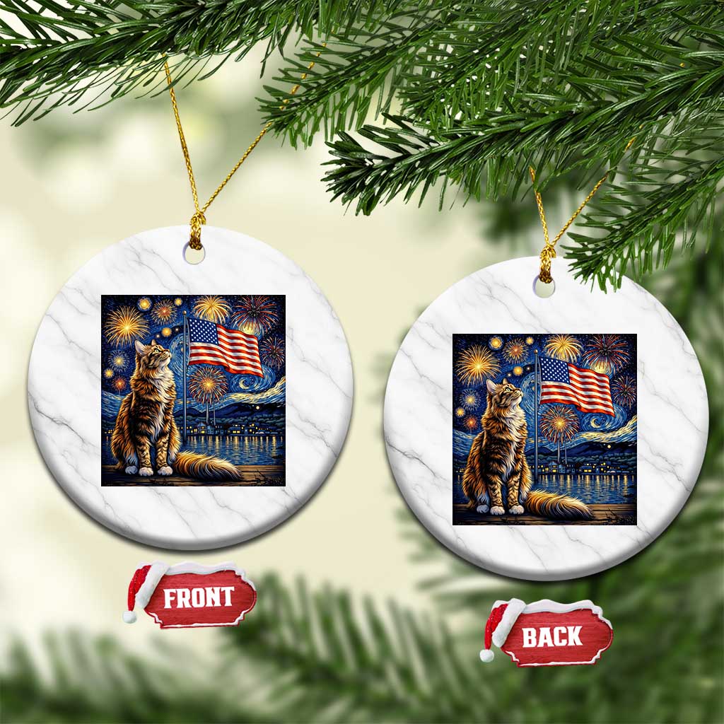 Patriotic Starry Night Cat Ceramic Ornament Cat Lover Gift TS12 1pc White Marble Print Your Wear