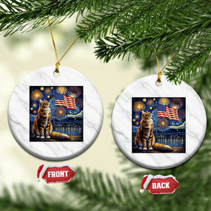 Patriotic Starry Night Cat Ceramic Ornament Cat Lover Gift TS12 1pc White Marble Print Your Wear