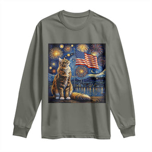 Patriotic Starry Night Cat Long Sleeve Shirt Cat Lover Gift TS12 Military Green Print Your Wear