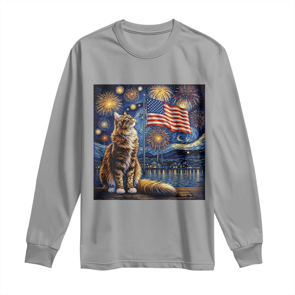 Patriotic Starry Night Cat Long Sleeve Shirt Cat Lover Gift TS12 Sport Gray Print Your Wear