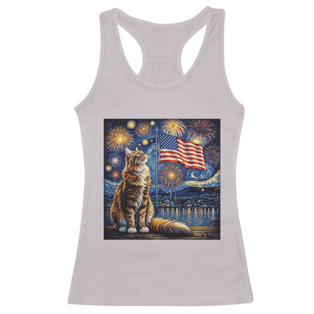 Patriotic Starry Night Cat Racerback Tank Top Cat Lover Gift TS12 Ice Gray Print Your Wear