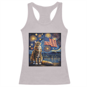 Patriotic Starry Night Cat Racerback Tank Top Cat Lover Gift TS12 Ice Gray Print Your Wear