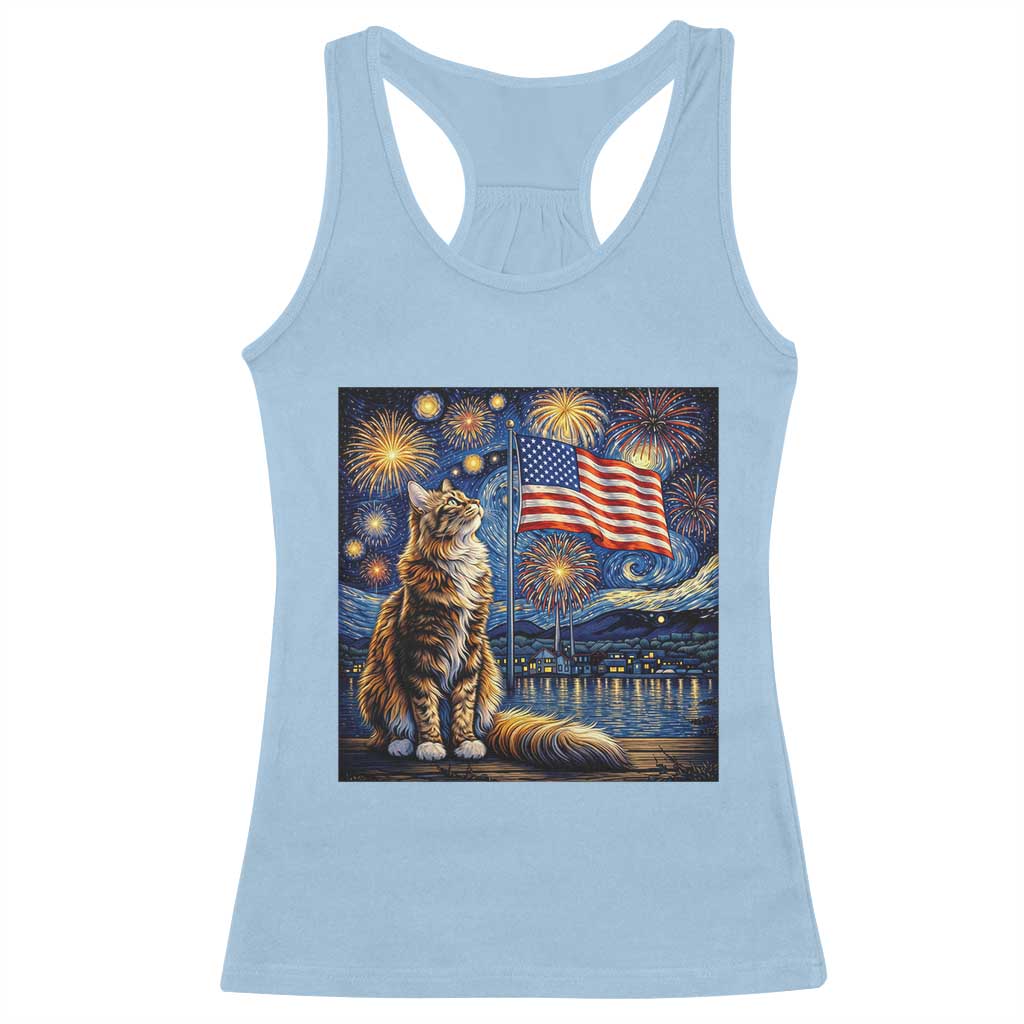 Patriotic Starry Night Cat Racerback Tank Top Cat Lover Gift TS12 Light Blue Print Your Wear