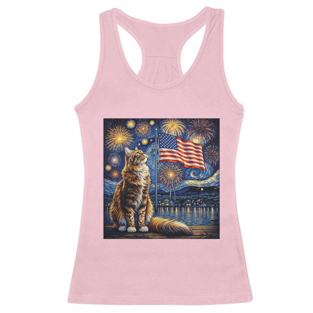 Patriotic Starry Night Cat Racerback Tank Top Cat Lover Gift TS12 Light Pink Print Your Wear
