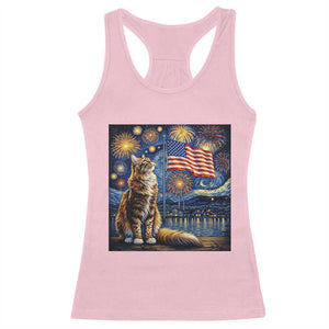 Patriotic Starry Night Cat Racerback Tank Top Cat Lover Gift TS12 Light Pink Print Your Wear
