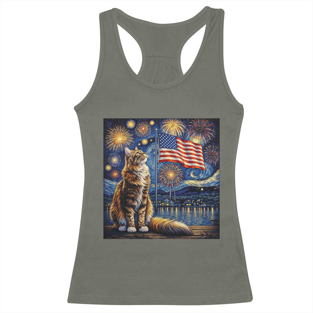 Patriotic Starry Night Cat Racerback Tank Top Cat Lover Gift TS12 Military Green Print Your Wear