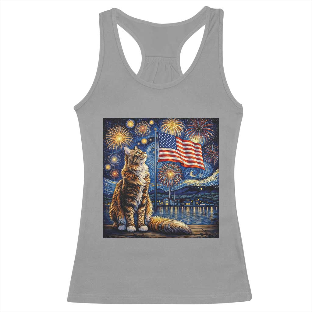 Patriotic Starry Night Cat Racerback Tank Top Cat Lover Gift TS12 Sport Gray Print Your Wear