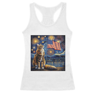 Patriotic Starry Night Cat Racerback Tank Top Cat Lover Gift TS12 White Print Your Wear
