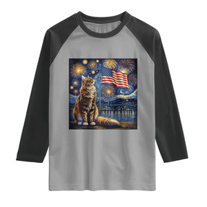 Patriotic Starry Night Cat Raglan Shirt Cat Lover Gift TS12 Sport Gray Black Print Your Wear