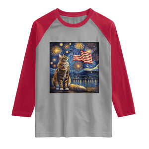 Patriotic Starry Night Cat Raglan Shirt Cat Lover Gift TS12 Sport Gray Red Print Your Wear