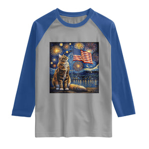 Patriotic Starry Night Cat Raglan Shirt Cat Lover Gift TS12 Sport Gray Royal Print Your Wear