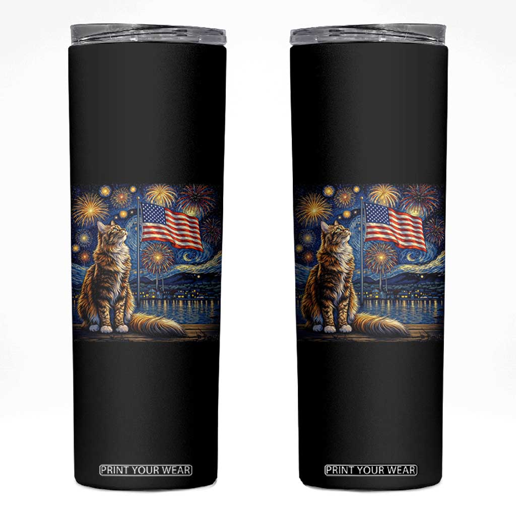 Patriotic Starry Night Cat Skinny Tumbler Cat Lover Gift TS12 Black Print Your Wear